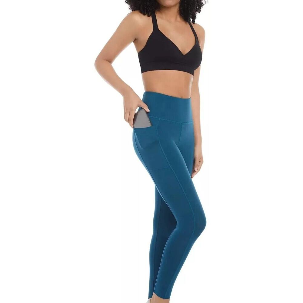 Danskin Ultra High Rise Leggings Sz L Teal Green POCKETS Yoga Run Leisure Sporty